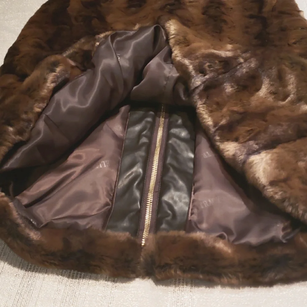 Ellen Tracy NEW VEST Crushed Faux Fur Women's L Drawstring Waist BROWN BLACK NWT - Picture 8 of 16